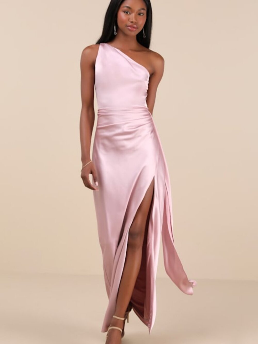 Lulus Signature Elegance Dusty Lavender Satin One-shoulder Maxi Dress Purple